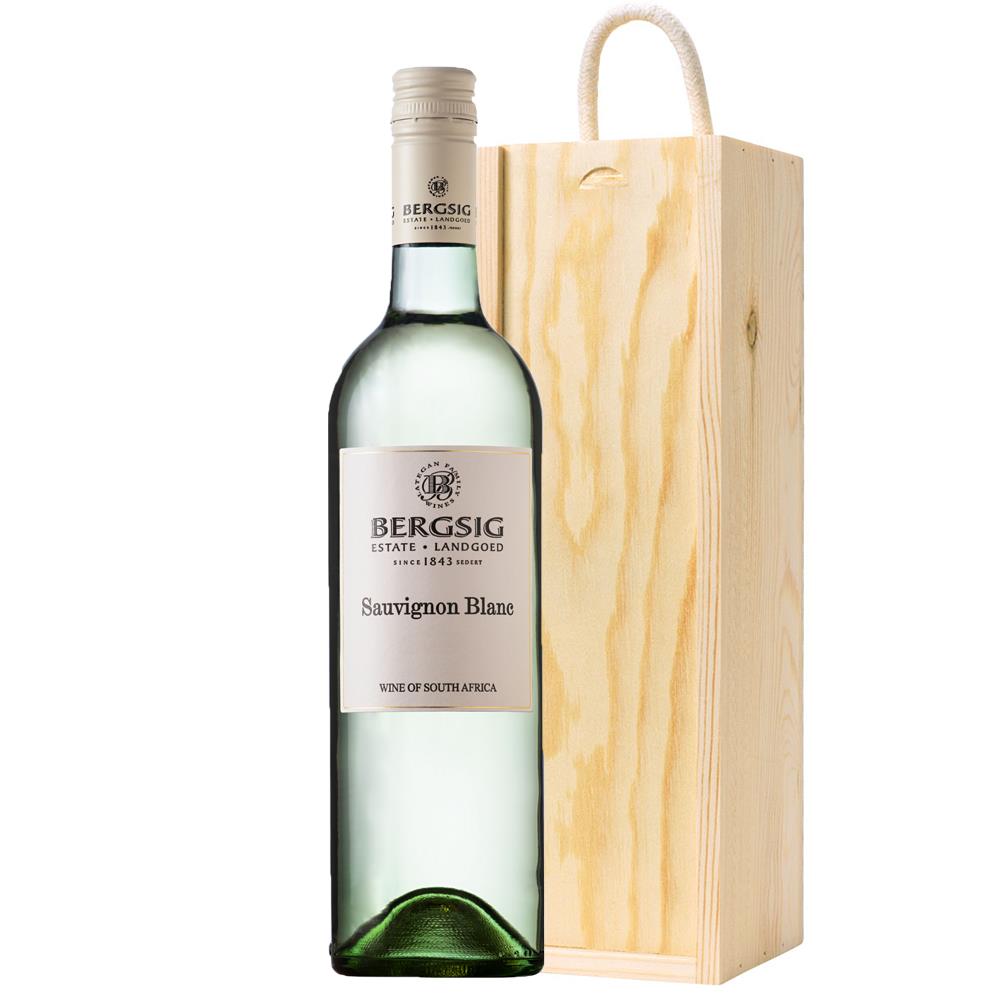 Bergsig Estate Sauvignon Blanc in Wooden Sliding lid Gift Box